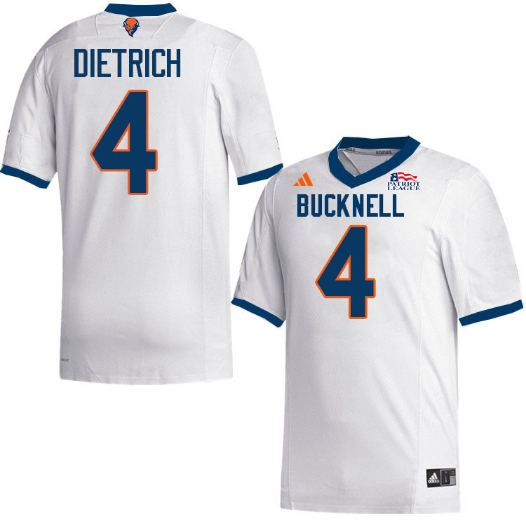 Bucknell Bison #4 Christopher Dietrich College Football Jerseys,Uniforms-White